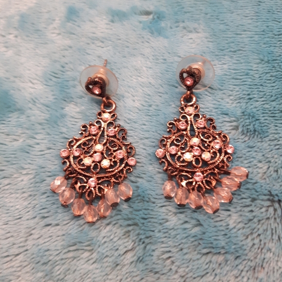 Rose Gold Crystal Chandelier Earrings Y2K - Picture 1 of 3